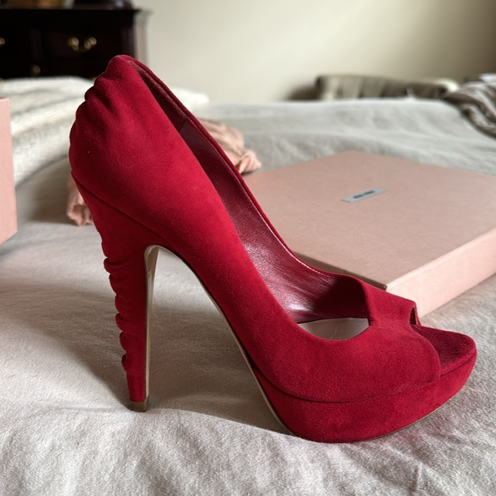 Miu Miu red suede shoes